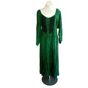 Holy Clothing Green Renaissance Festival Embroidered Corset Maxi Dress Size XL